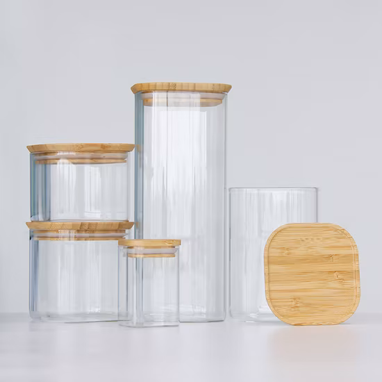 Luftdichtes Vorratsglas mit hohem Borosilikatgehalt und Bambusdeckel, Aufbewahrungsgläser für Küchengetrocknete Früchte, Lebensmittel und Getreide