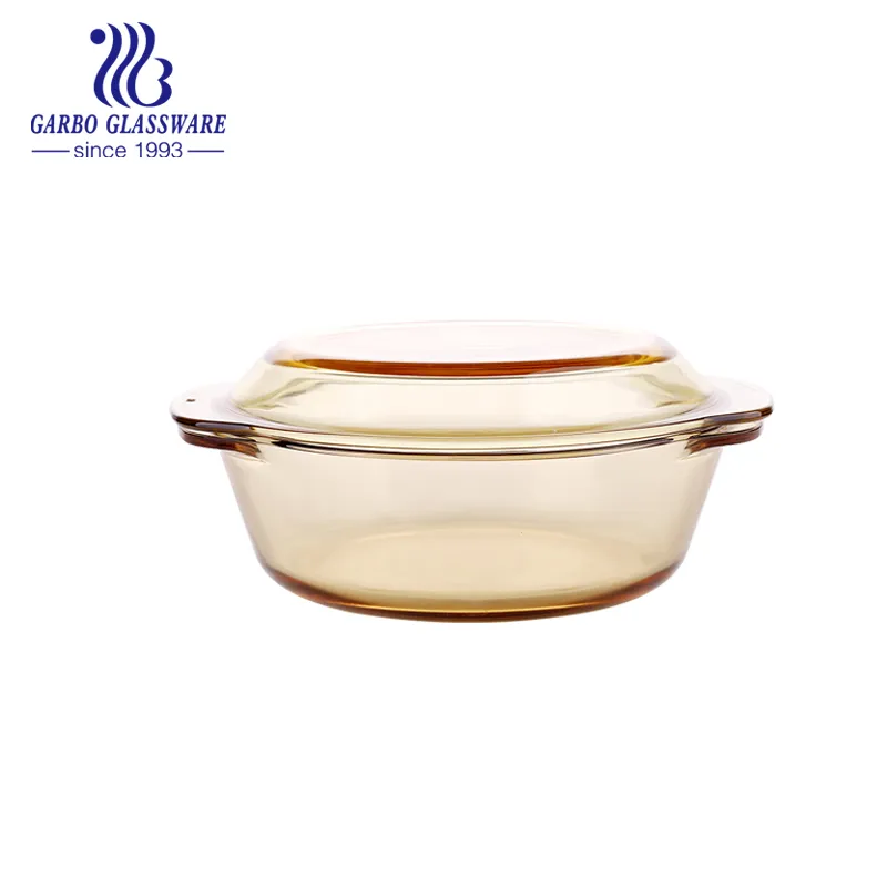 Großhandel Glaswaren 6,9 Zoll bernsteinfarbenes Glas Backschüssel Backaufläufe mit Deckel