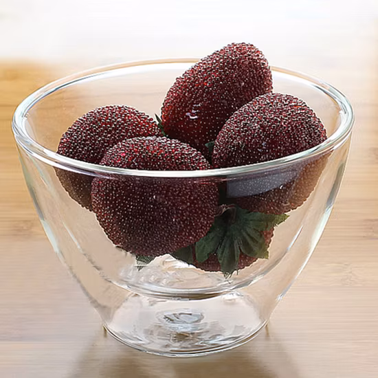 Klare, transparente, handgefertigte, hitzebeständige, doppelwandige Glasschüssel aus Borosilikatglas für Suppe, Obst, Salat, Reisgeschirr