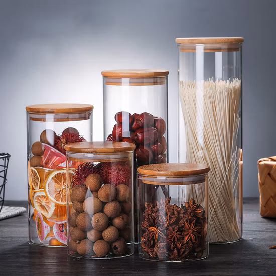 Vorratsdosen aus Glas mit Bambusdeckeln, klare, luftdichte Behälter aus Borosilikatglas für die Küche, Lebensmittel, Müsli