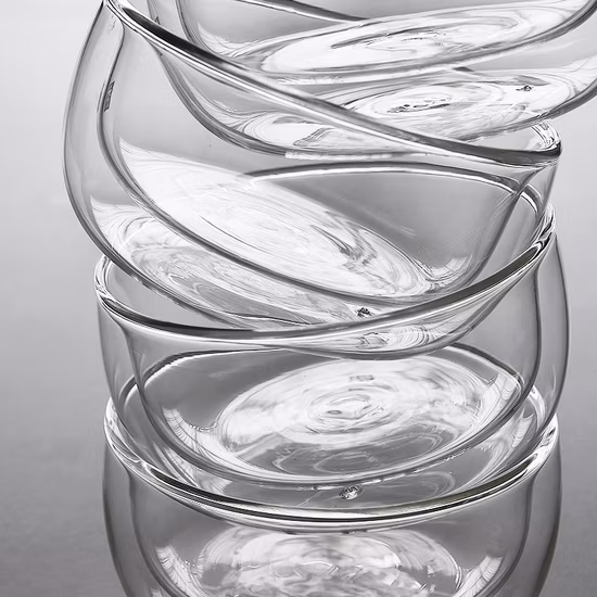 Transparenter Lebensmittelbehälter mit hohem Borosilikatgehalt, doppellagige Salatschüssel aus Glas