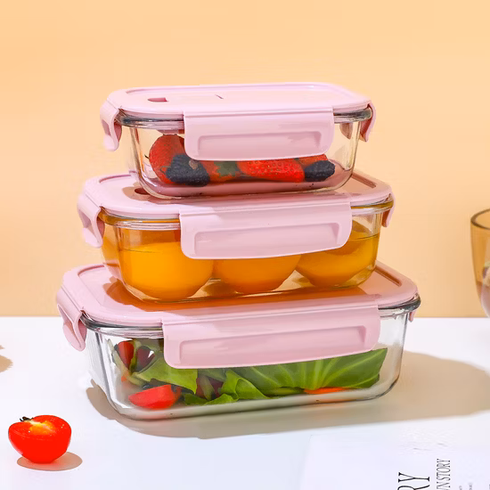 Quadratischer Bento-Lunchbox-Aufbewahrungsbehälter aus Borosilikatglas mit Deckel für die Lebensmittelzubereitung