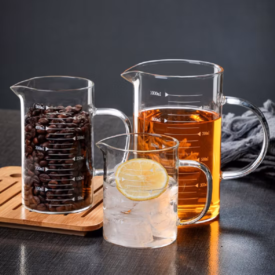 Glasmessbecher mit Skala, hoher Borosilikatbecher mit Skalengriff zum Backen, Küchenhelfer, Backwerkzeuge Wbb18206